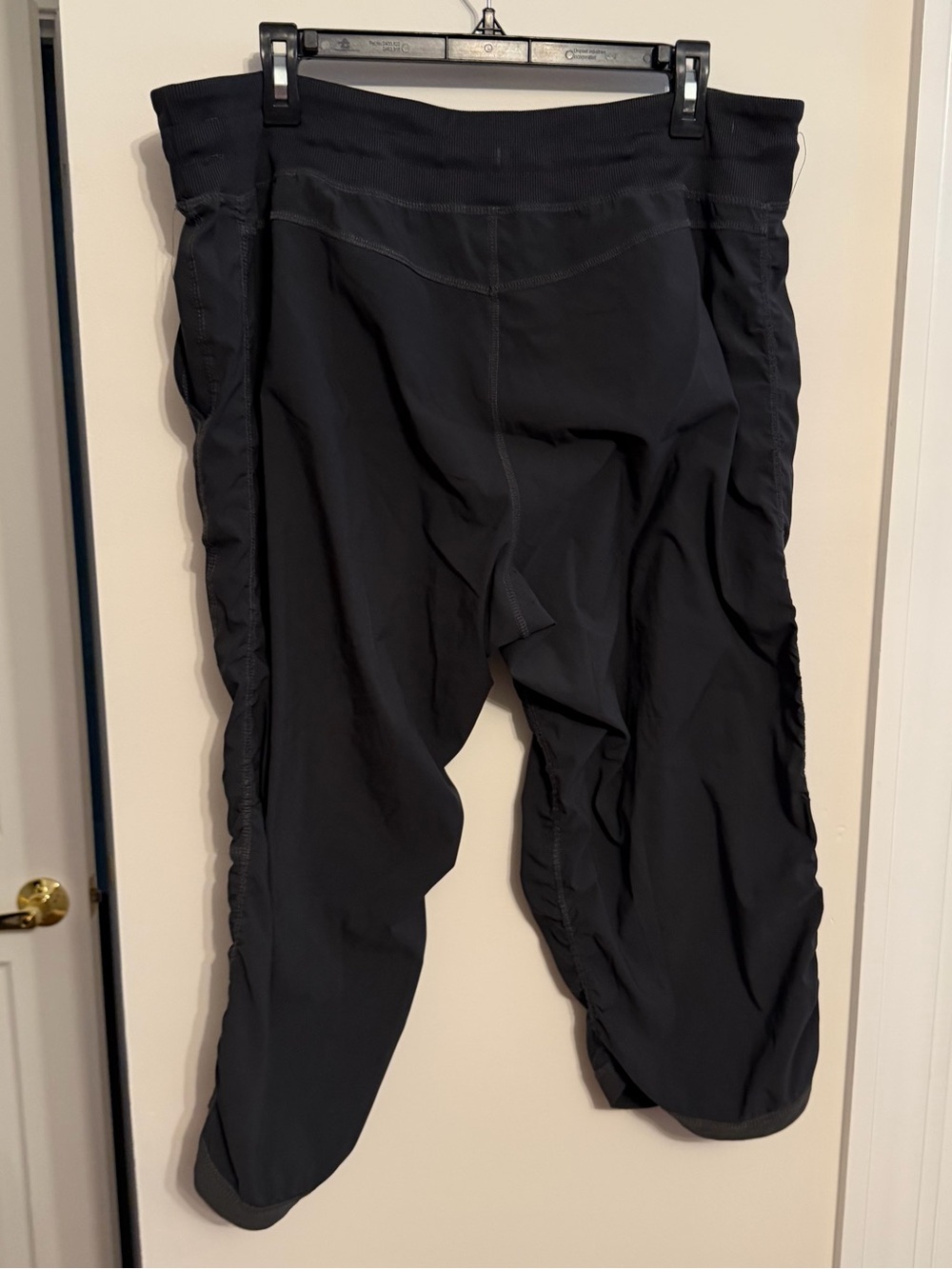 Black Drawstring Capris with Ruched Side Panels - Picture 2 of 6